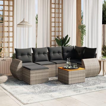 vidaXL 7-delige Loungeset met kussens poly rattan grijs, Verzenden, Nieuw, Loungeset
