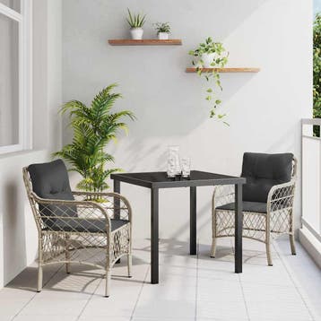 vidaXL Tuin Eettafel Set met kussen 3 pcs Lichtgrijs poly, Tuin en Terras, Verzenden, Nieuw