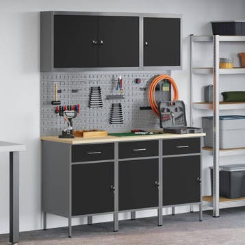 vidaXL Werk Cabinet met lade 8 st Zwart Engineered hout en, Verzenden