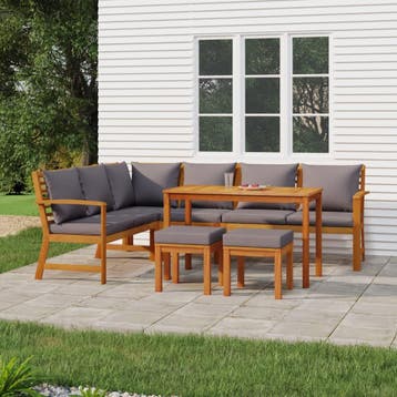 vidaXL 7-delige Tuinset met kussens massief acaciahout, Verzenden, Nieuw, Tuinset