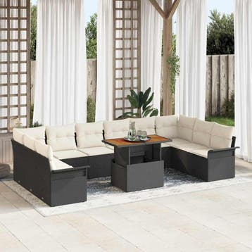 vidaXL Tuinbank Set 11 st Zwart en Crème poly rattan, Verzenden, Nieuw