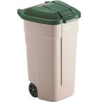 Rolcontainer | Kunststof | Beige/Groen | 100L | Klapdeksel, Zakelijke goederen, Verzenden, Nieuw in verpakking