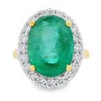 Bague - 14 carats Or jaune - 8.68ct. tw. Émeraude - Diamant