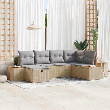 vidaXL Tuinbank Set 6 st Beige poly rattan, Verzenden, Nieuw