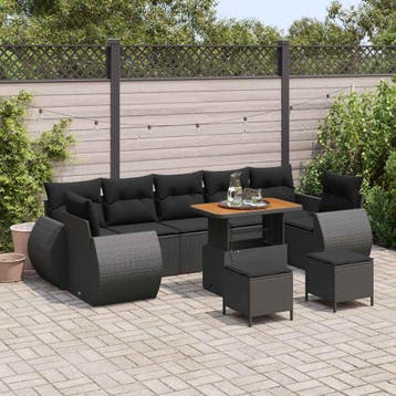 vidaXL Tuinbank Set 10 pcs Zwart poly rattan, Verzenden