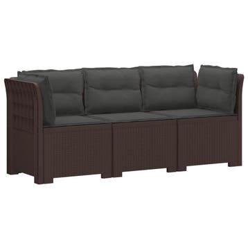 vidaXL 3-Zits Tu bank met Kussens Rattan Look PP Bruin, Verzenden, Nieuw