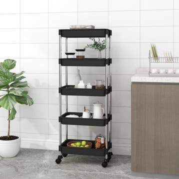 vidaXL Keukentrolley 5-laags 42x29x128 cm ijzer en ABS zwart, Verzenden