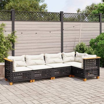 vidaXL 5-delige Loungeset met kussens poly rattan zwart, Verzenden, Loungeset