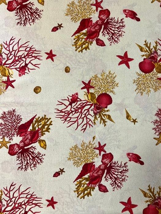 Elegante all-over mariene decoratieve stof met rode koralen., Antiquités & Art, Tapis & Textile