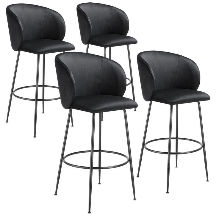 tectake Barkruk Luana, met rugleuning, fluweellook - zwart/z, Huis en Inrichting, Barkrukken, Verzenden