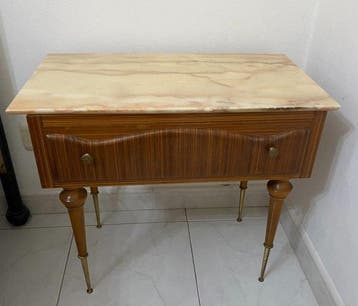 Table de chevet - Marbre, Bois, Laiton