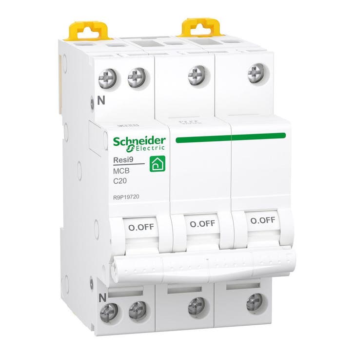 Schneider Electric Resi9 3P+N 20A Disjoncteur 6kA - R9P19720, Bricolage & Construction, Électricité & Câbles, Envoi