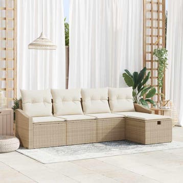 vidaXL Bankstel 5 st Beige poly rattan, Tuin en Terras, Verzenden, Nieuw