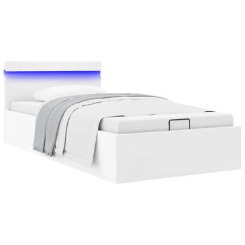 vidaXL Bedframe met opslag hydraulisch LED kunstleer wit, Verzenden, Nieuw