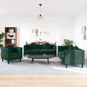 vidaXL 3-delige Loungeset met kussens fluweel donkergroen, Verzenden