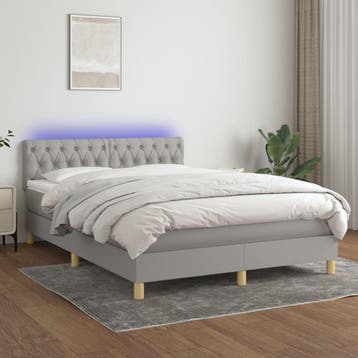 vidaXL Boxspring met matras en LED stof lichtgrijs 140x200, Verzenden