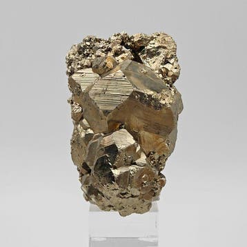 Pyrite dorée geminée, Grossi pentagonal-dodécaédrique, Pérou, Collections
