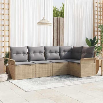vidaXL Tuinbank Set 5 st Beige poly rattan, Tuin en Terras, Verzenden, Nieuw