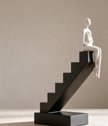 Sculpture, Sculpture of a Reader on Steps - 23 cm - Résine