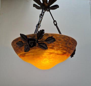 Muller Frères Lunéville Lamp - Plafonnier - Pâte de verre,, Antiquités & Art