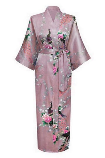 KIMU® Kimono Mauve 3/4 L-XL Yukata Satijn Onder de Knie Drie, Ophalen of Verzenden, Nieuw
