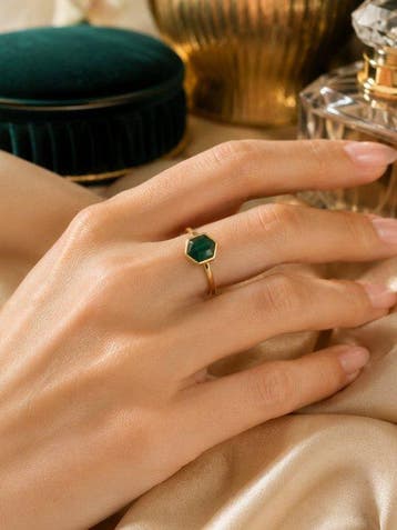 malachiet Ring van 925 sterlingzilver | Goudverguld met 18K-