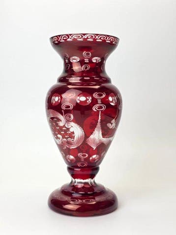 Egermann - Overlay Glass Cut-to-Clear - Vaas - Glas, Antiek en Kunst