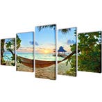 vidaXL Canvas muurdruk set zandstrand met hangmat 200 x 100, Verzamelen, Posters, Verzenden, Nieuw