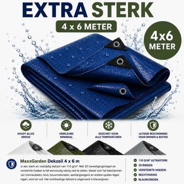 Dekzeil 4 x 6 m, 110 g/m² ultrasterk, 20 ringen, versterk.., Doe-het-zelf en Bouw, Zeil en Folie, Ophalen of Verzenden, Nieuw