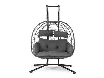 Veiling -  Polyrotan Dubbele Hangstoel - Donkergrijs - Incl., Tuin en Terras, Tuinstoelen, Nieuw