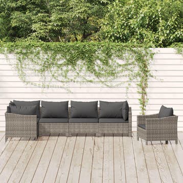 vidaXL 6-delige Loungeset met kussens poly rattan grijs, Jardin & Terrasse, Verzenden, Loungeset