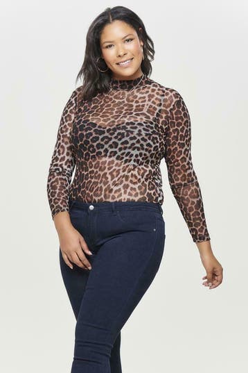 Shirt Only Carmakoma MESH leopard maat 44, Kleding | Dames, T-shirts, Verzenden, Nieuw
