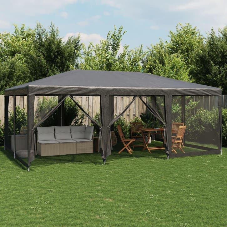 vidaXL Partytent met 10 mesh zijwanden 6x4 m HDPE, Tuin en Terras, Partytenten, Nieuw, Verzenden