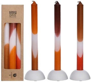 Kaarsen Dip Dye Oranje Bruin 24 cm Ø2,5 set 3 stuks, Huis en Inrichting, Nieuw