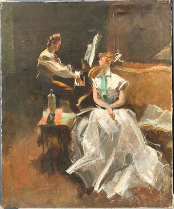 Armand Massonet (1892-1979) - Scene Intimiste Portait, Antiquités & Art