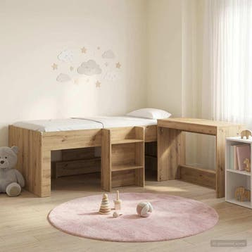 vidaXL Kinderhoogslaper met bureau 2 st Artisanaal eiken, Huis en Inrichting, Verzenden, Nieuw