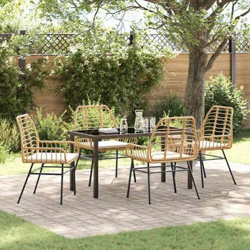 vidaXL Tuin Eettafel Set 5 st Bruin poly rattan, Tuin en Terras, Verzenden, Nieuw