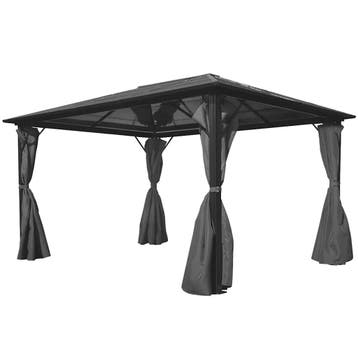 vidaXL Prieel met gordijn 400x300 cm aluminium antraciet, Verzenden