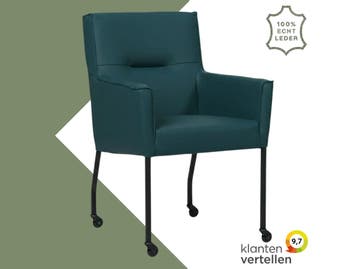Leren eetkamerstoel met wieltjes en armleuning Lucky -, Huis en Inrichting, Stoelen, Bohemian, Industrieel, Modern, Scandinavisch