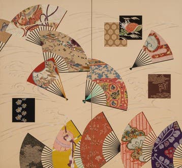 Paravent pliant avec broderie japonaise - Bois, Soie,