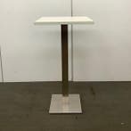 statafel op metalen poot, Hoogte 113 cm, Wit - RVS, Gebruikt