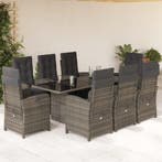 vidaXL 9-delige Tuinset met kussens poly rattan grijs, Verzenden, Nieuw, Tuinset