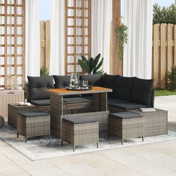 vidaXL Tuinbank Set 9 st Grijs Poly rattan, Verzenden, Nieuw