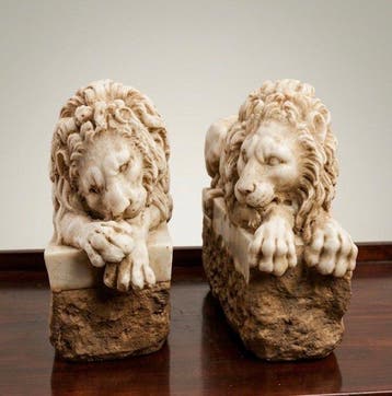 sculptuur, I due leoni, ispirati a Canova - 22 cm -, Antiek en Kunst, Antiek | Keramiek en Aardewerk