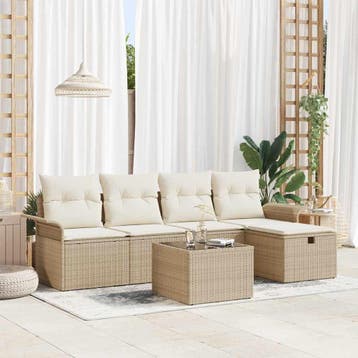 vidaXL Tuinbank Set met kussen 6 pcs Beige en Crème poly, Verzenden, Nieuw