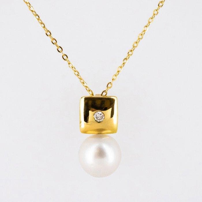 Pendentif - 18 carats Or jaune Diamant (Naturelle) - Perle, Bijoux, Sacs & Beauté, Bijoux anciens