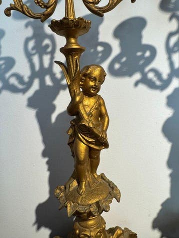 Kandelaber (2) - Zinklegering, Brons - 3 Napoléon III-lampen