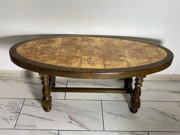 Table basse - Table basse ovale vintage en chêne et