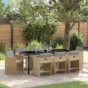 vidaXL Tuin Eettafel Set 9 st Beige poly rattan, Verzenden