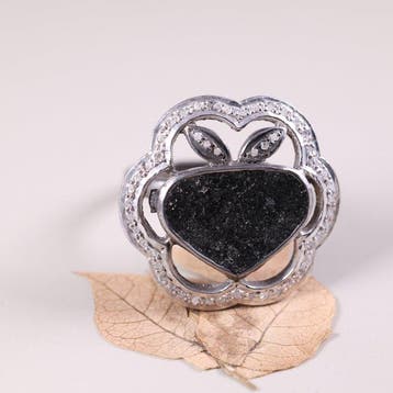Zonder minimumprijs - Ring Peervormige zwarte onyx ring: